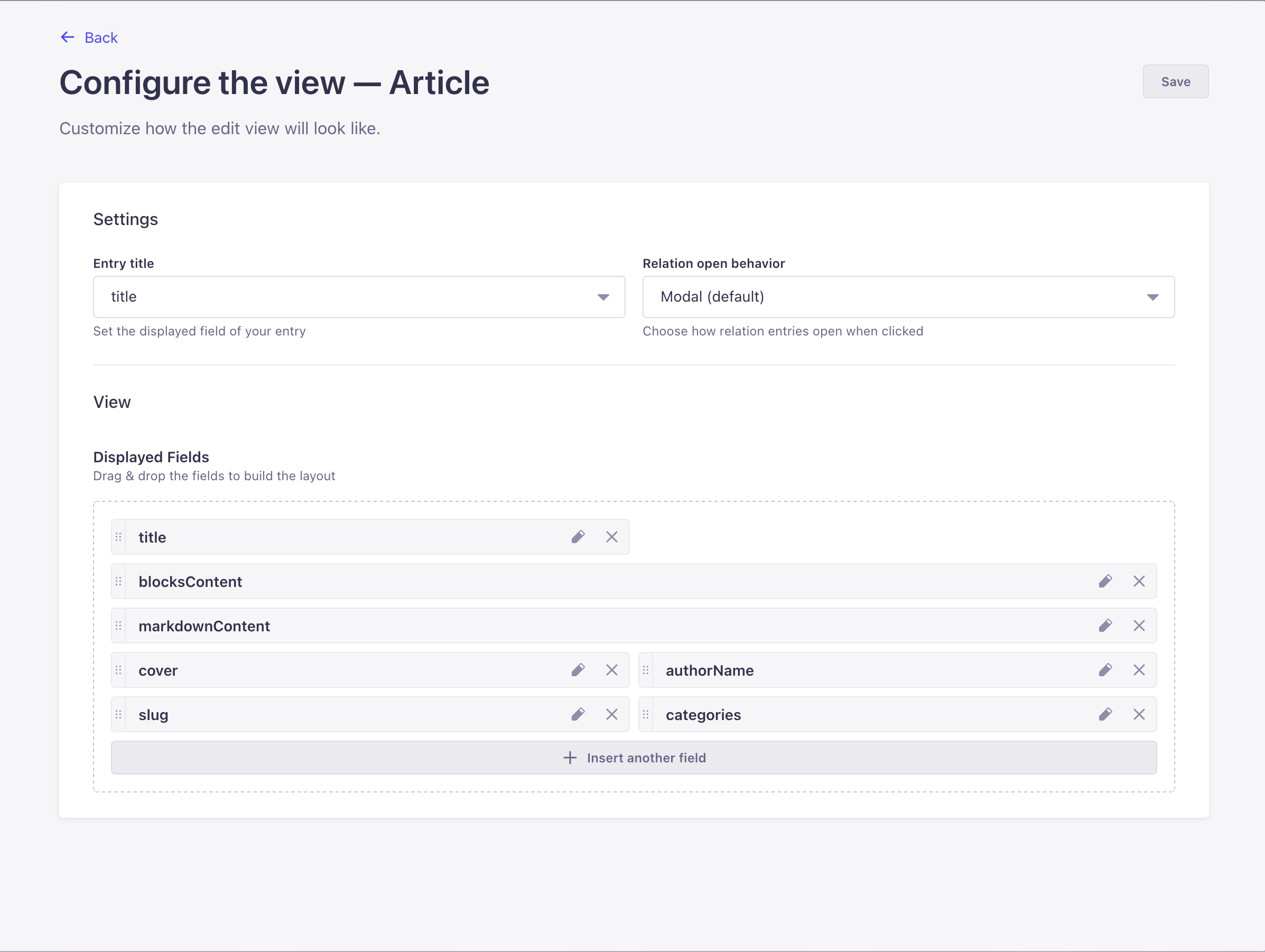 Configuring the edit view of the Content Manager